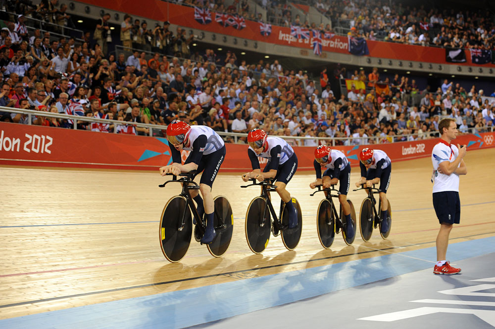 GB team pursuiters, London 2012 Olympic Games, track cycling day two