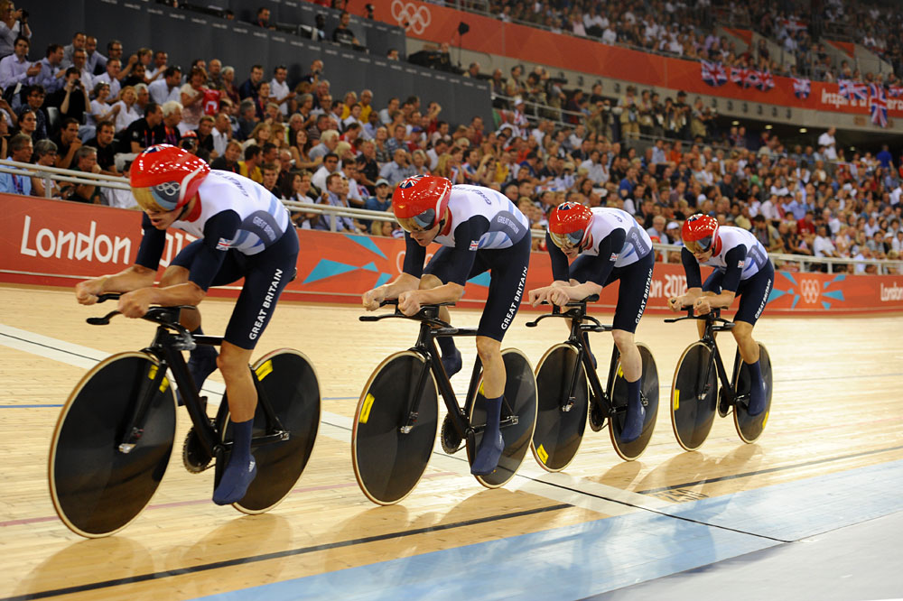 GB team pursuiters, London 2012 Olympic Games, track cycling day two
