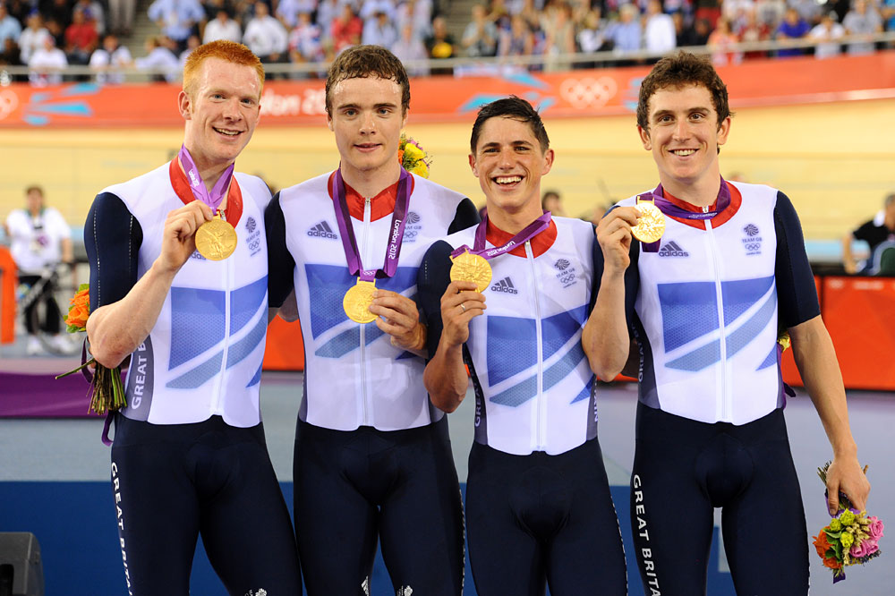 Great Britain win team pursuit, London 2012 Olympic Games, track cycling day two Great Britain win team pursuit, London 2012 Olympic Games, track cycling day two