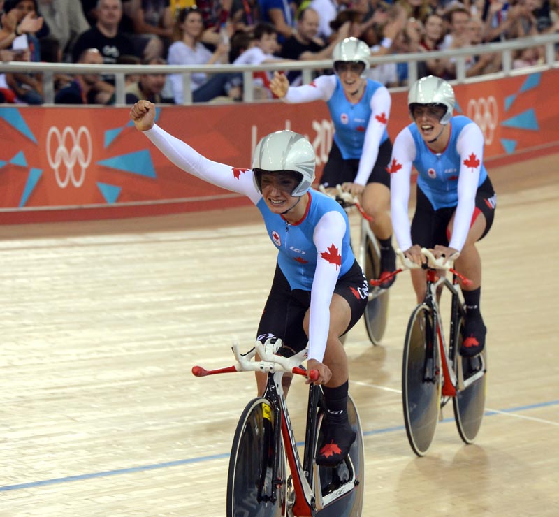 Canada, women's team pursuit, London 2012 Olympic Games, track day three evening session