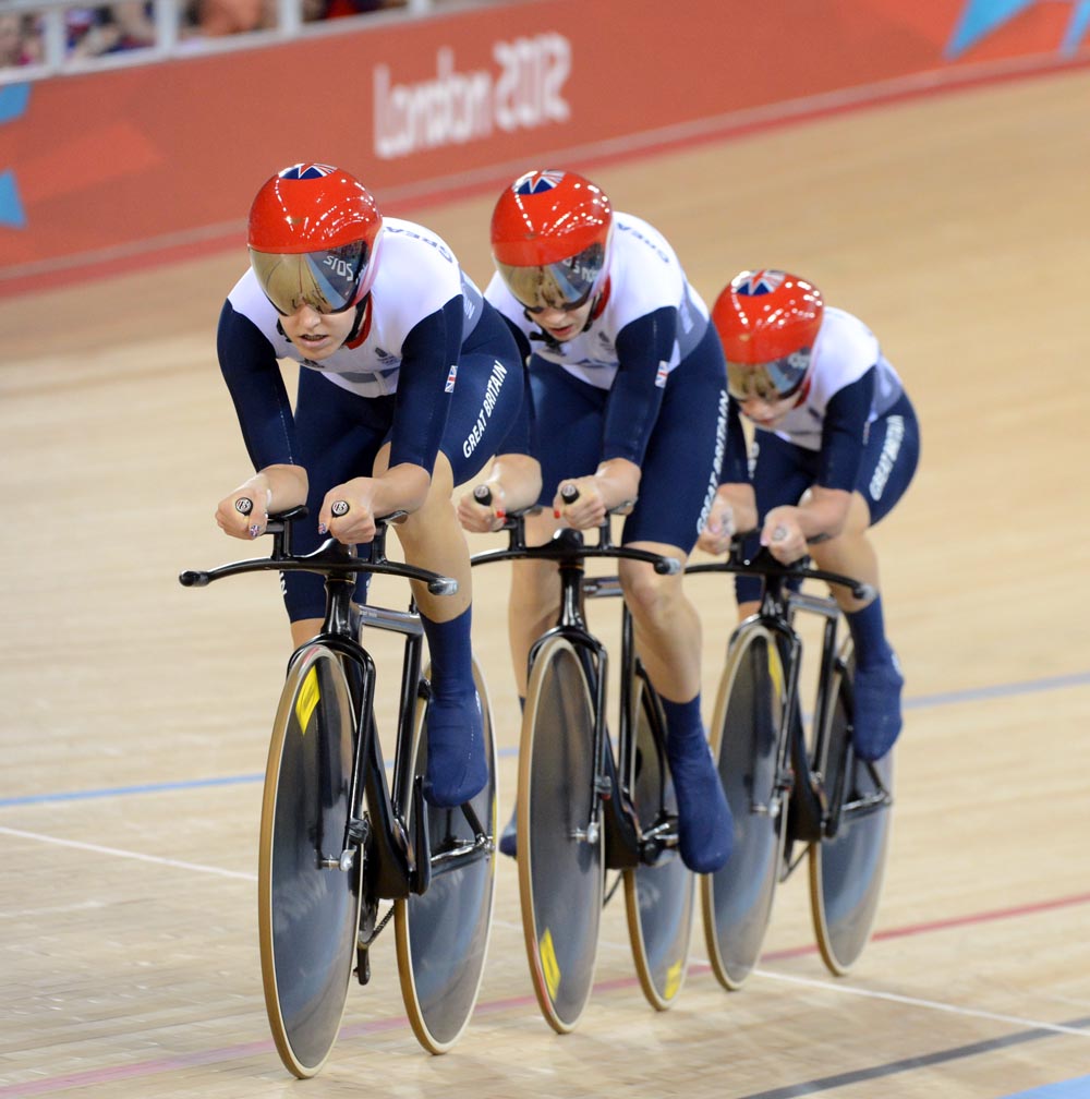 Great Britain, women's team pursuit, London 2012 Olympic Games, track day three evening session