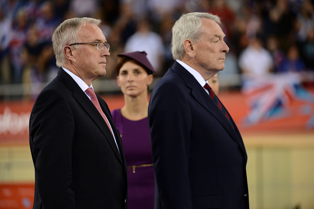 Pat McQuaid and Dick Pound, London 2012 Olympic Games, track day three evening session