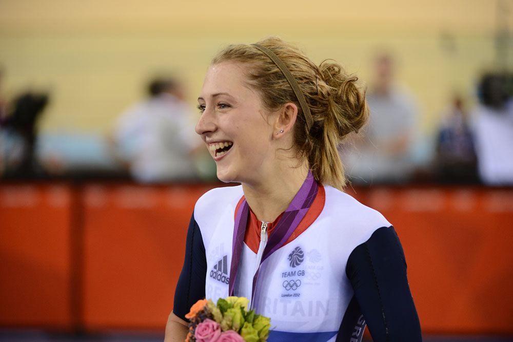 Laura Trott with medal, London 2012 Olympic Games, track day three evening session