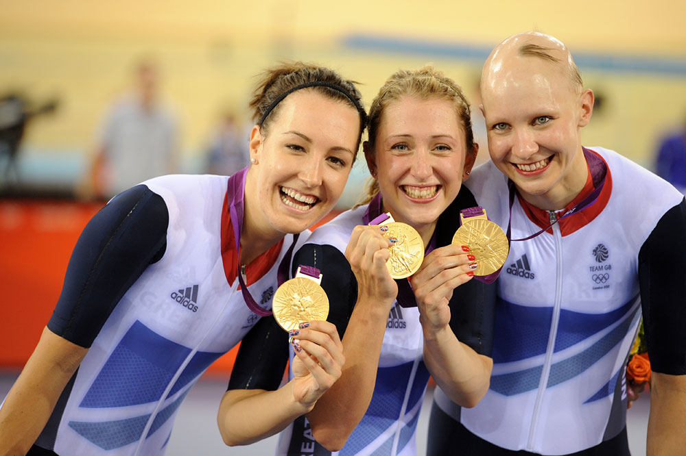 Dani King, Laura Trott and Joanna Rowsell, London 2012 Olympic Games, track day three evening session