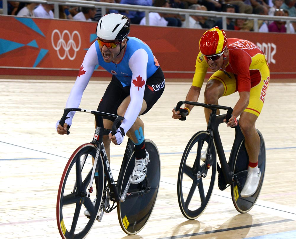 london12-track4-GW-bell-teruel escape.jpg Bell and Teruel, omnium, London 2012 Olympic Games, track day four evening session