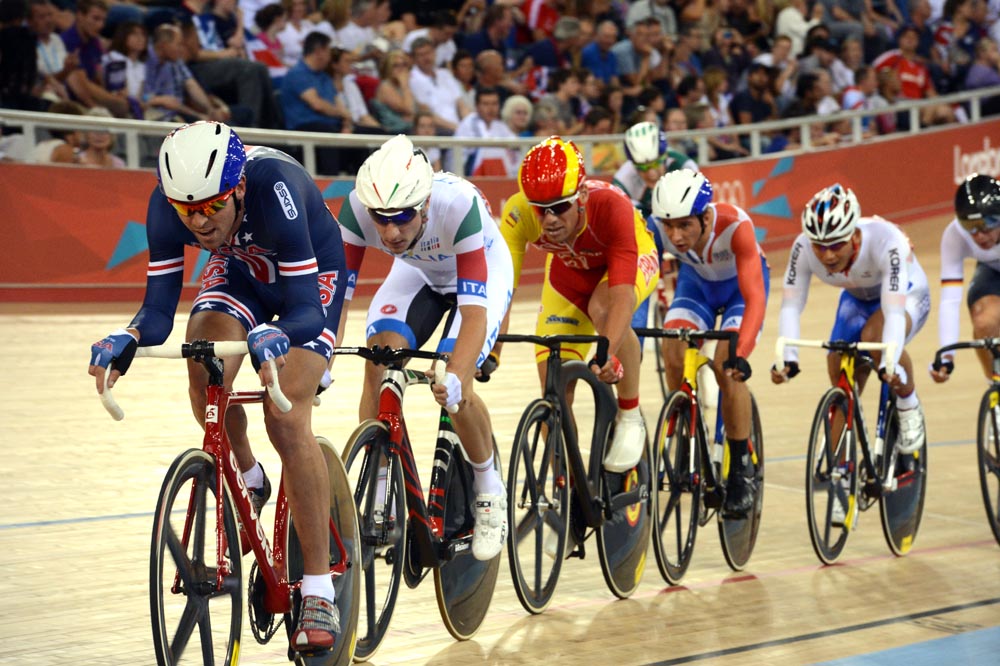 Bobby Lea, omnium 15km scratch race, London 2012 Olympic Games, track day four evening session