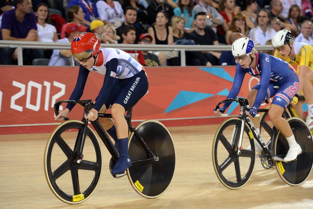 Laura Trott and Sarah Hammer in women's omnium, London 2012 Olympic Games, track day 5