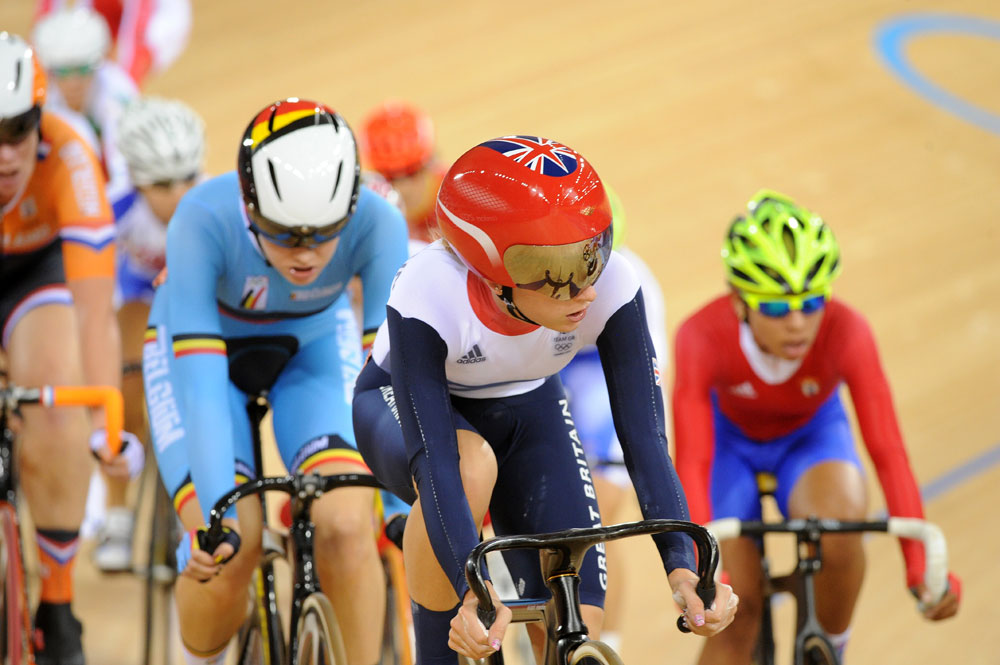 Laura Trott in elimination race, London 2012 Olympic Games, track day five