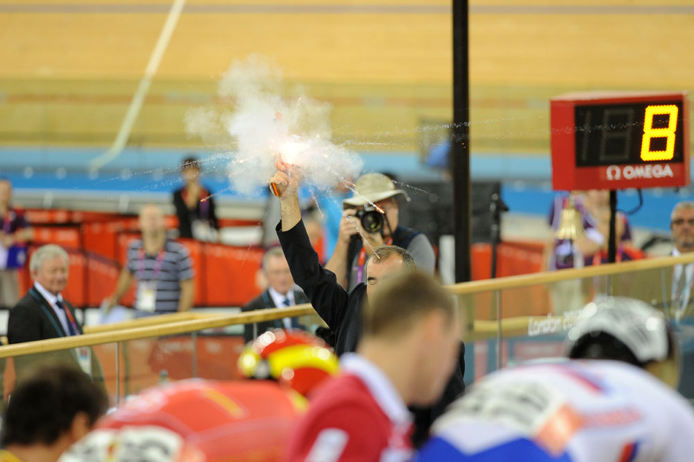 Keirin start, London 2012 Olympic Games, track day six morning session