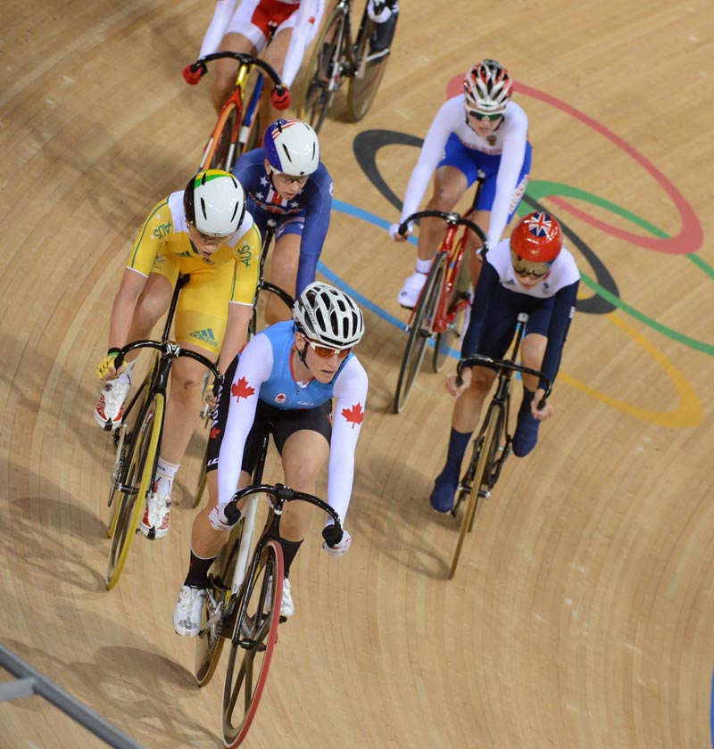 Tara Whitten, omnium scratch race, London 2012 Olympic Games, track day six