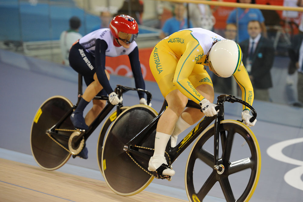 Meares and Pendleton in sprint final, London 2012 Olympic Games, track day six