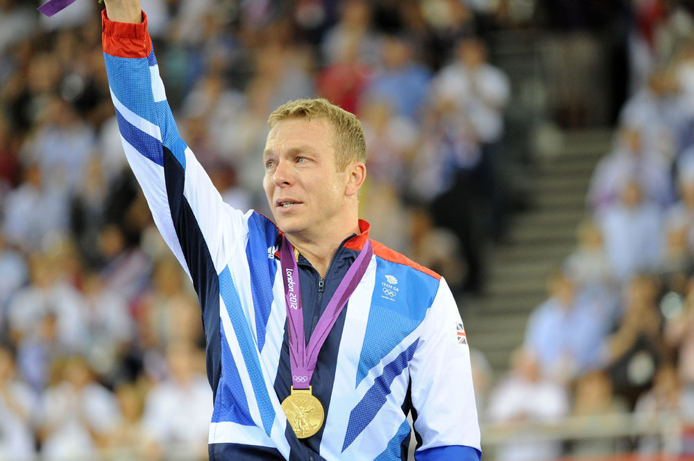 Sir Chris Hoy on podium, London 2012 Olympic Games, track day six Sir Chris Hoy on podium, London 2012 Olympic Games, track day six