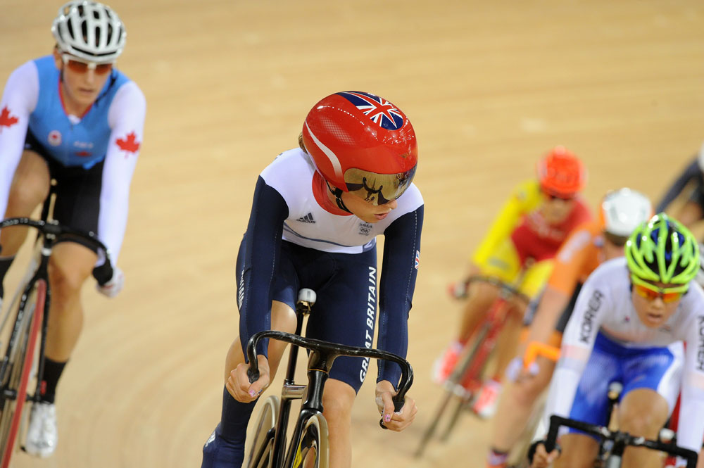 Laura Trott in scratch race, London 2012 Olympic Games, track day six
