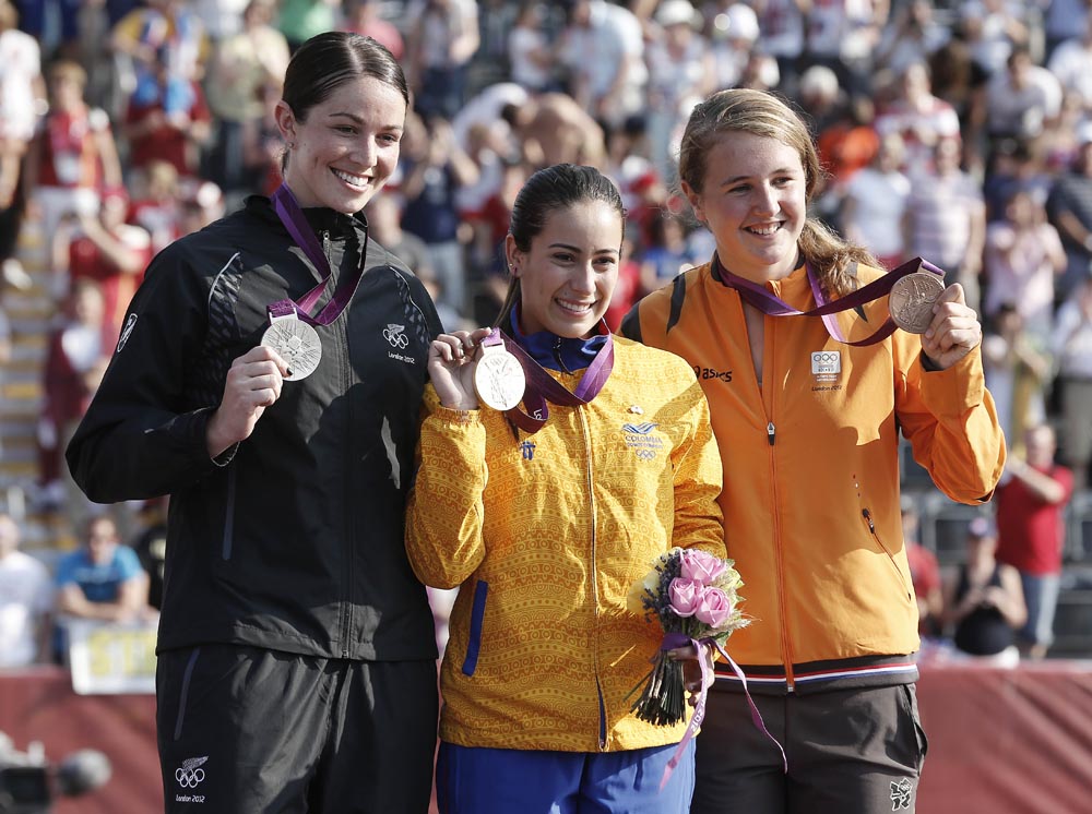 Women's podium, BMX finals, London 2012 Olympic Games