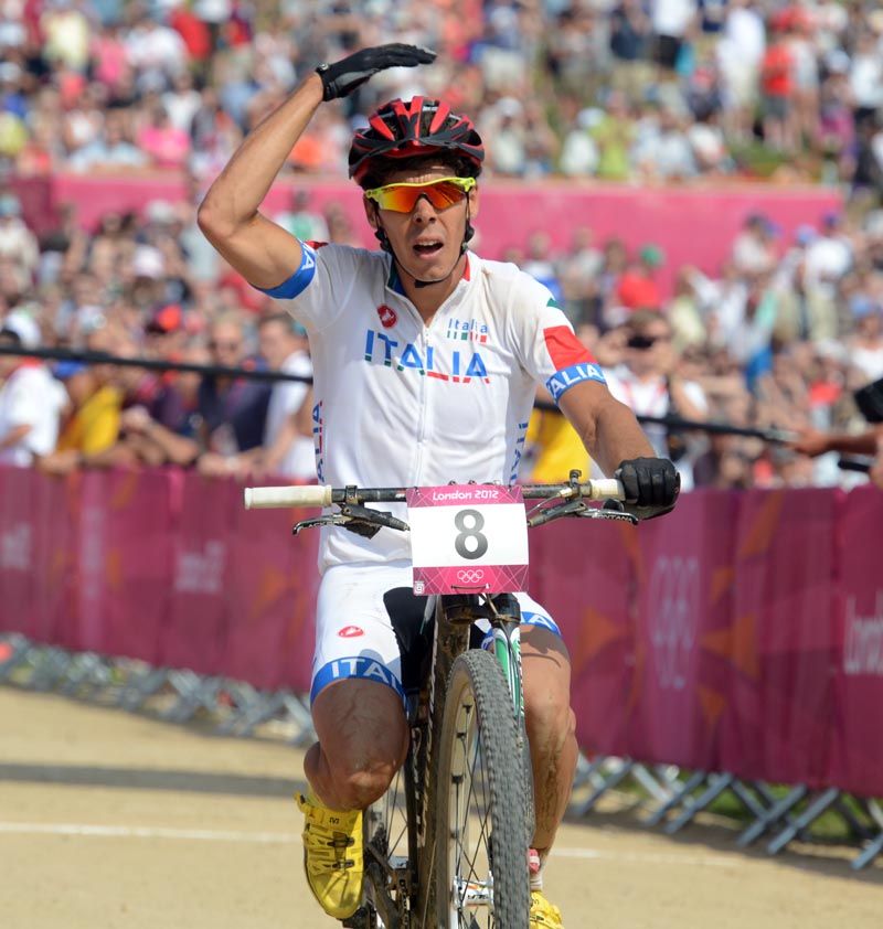 Marco Fontana finishes, Men's mountain biking, London 2012 Olympic Games