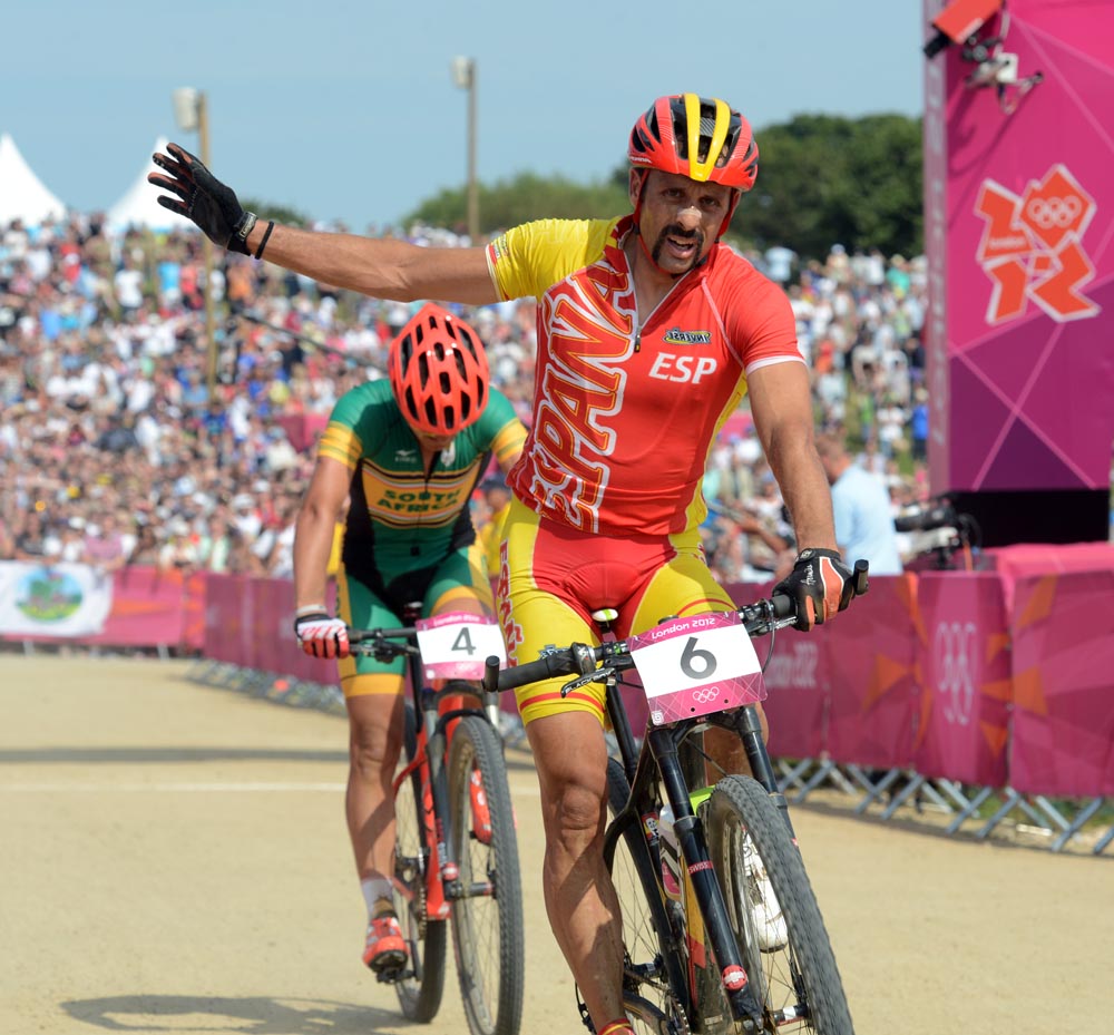 Jose Hermida finishes, Men's mountain biking, London 2012 Olympic Games
