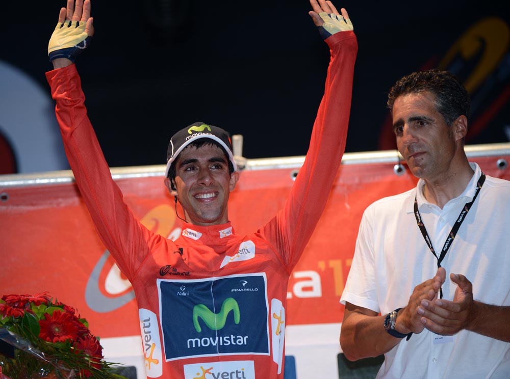 vuelta12st1-ttt-podium 1.jpg Jonathan Castroviejo on podium, Vuelta a Espana 2012, stage one team time trial
