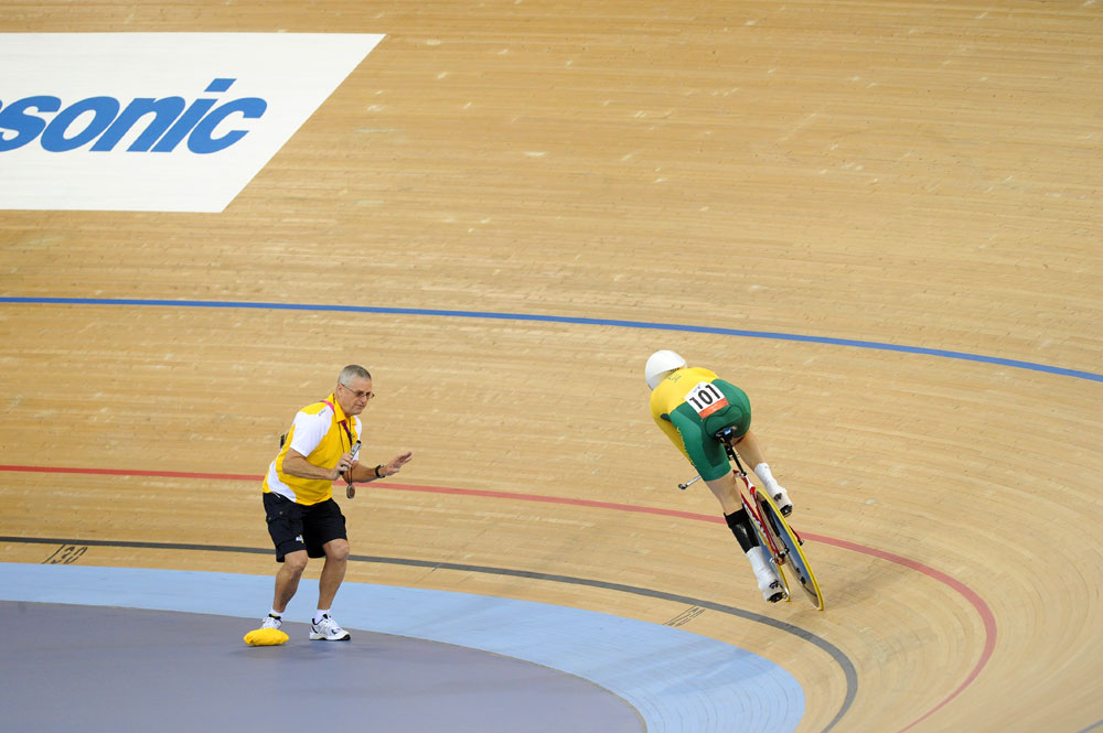 Alexandra Green and coach, London 2012 Paralympic Games track day one