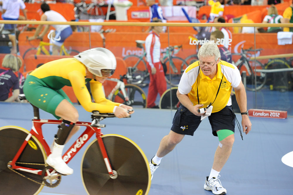 Alexandra Green and coach, London 2012 Paralympic Games track day one
