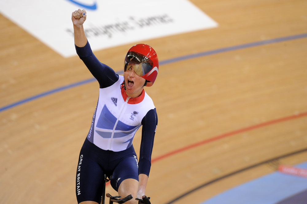 Sarah Storey celebrates, London 2012 Paralympic Games track day one