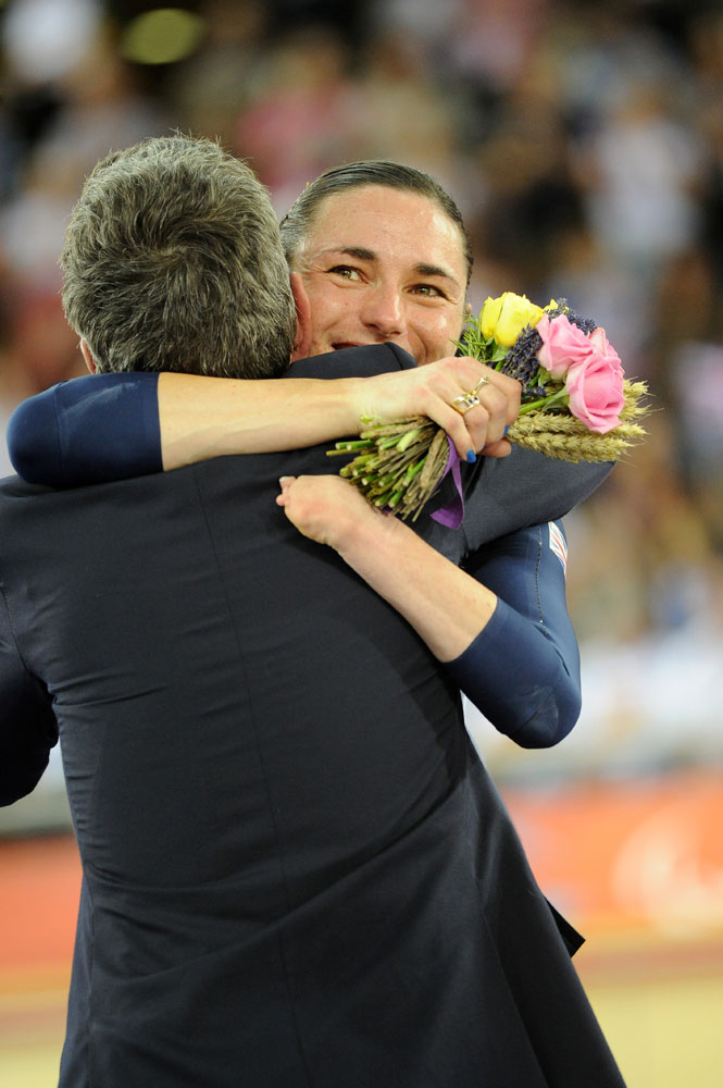 Sarah Storey wins individual pursuit, London 2012 Paralympic Games, track day one afternoon