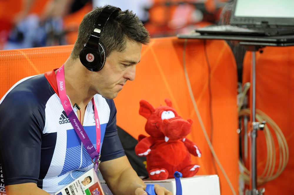 Mark Colbourne and dragon, London 2012 Paralympic Games, track day two, morning session