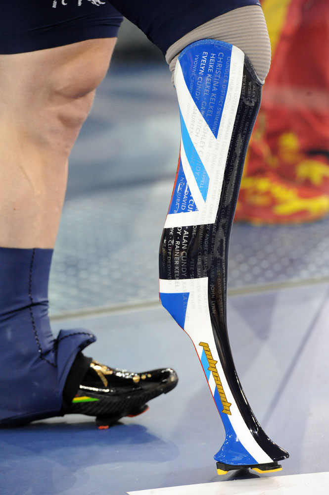 para12-track2-pm-Cundy-carbon-leg-2.jpg Jody Cundy's carbon leg, London 2012 Paralympic Games, track day two, afternoon