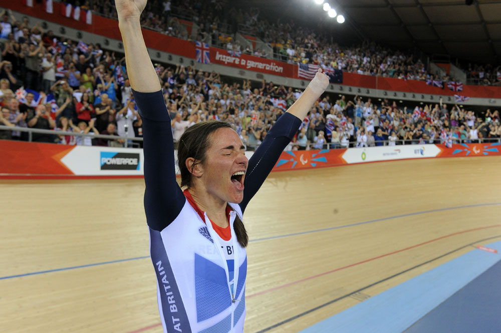 Sarah Storey celebrates, London 2012 Paralympic Games, track day three afternoon Sarah Storey celebrates, London 2012 Paralympic Games, track day three afternoon
