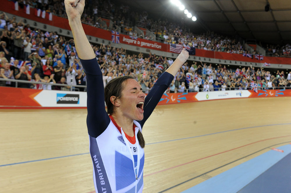Sarah Storey celebrates, London 2012 Paralympic Games, track day three afternoon
