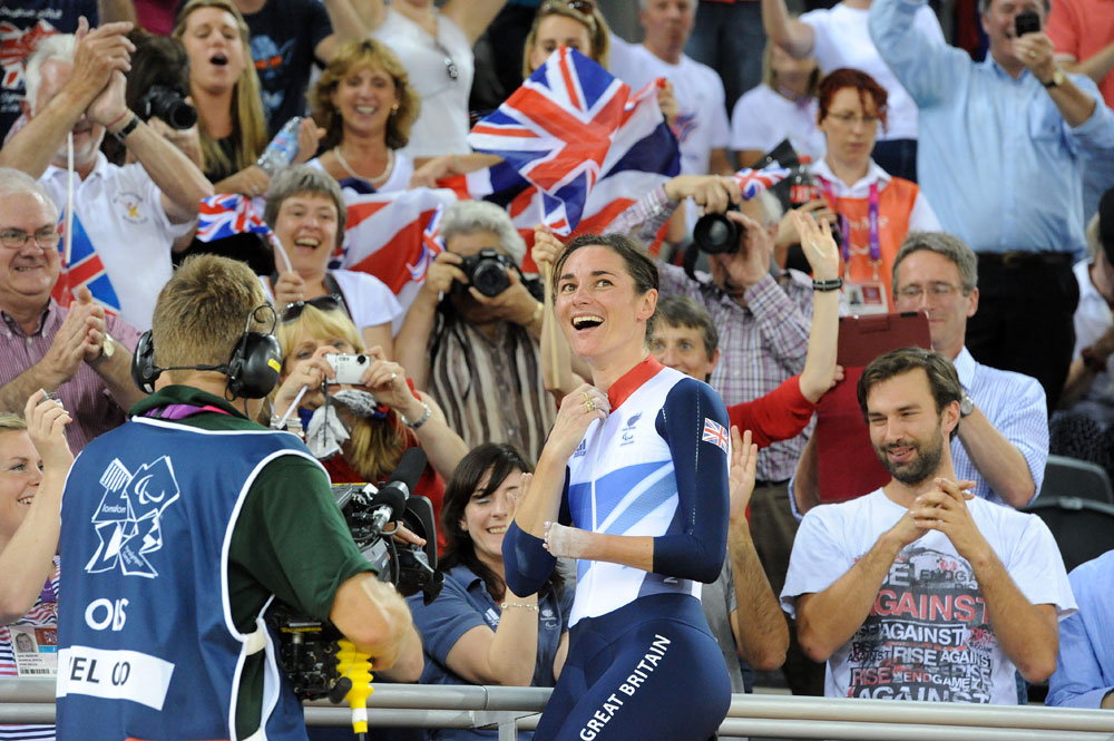 Sarah Storey celebrates, London 2012 Paralympic Games, track day three afternoon