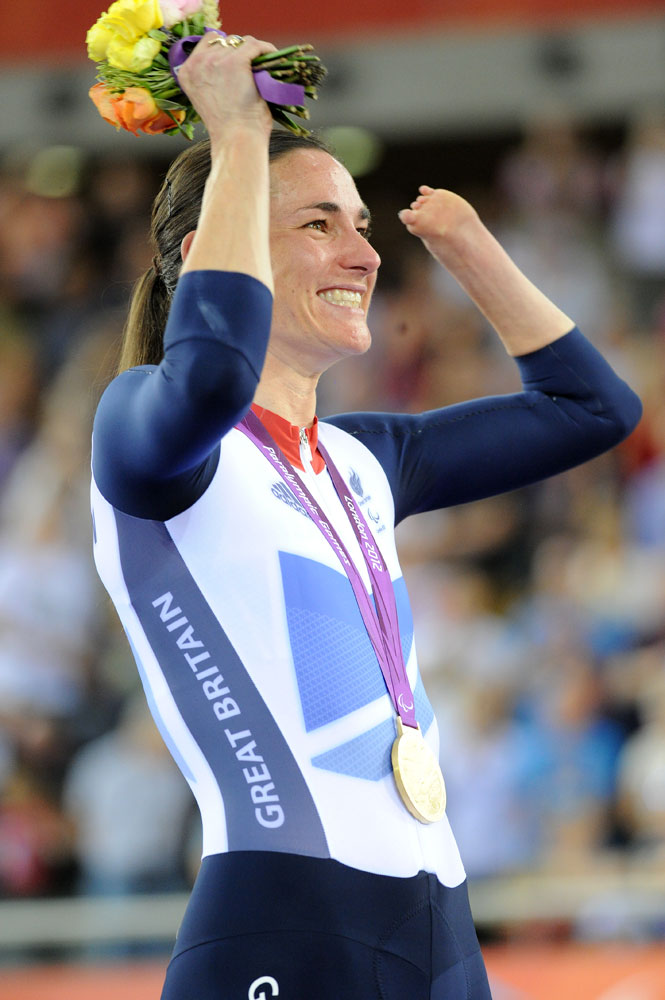 Sarah Storey on podium, London 2012 Paralympic Games, track day three afternoon