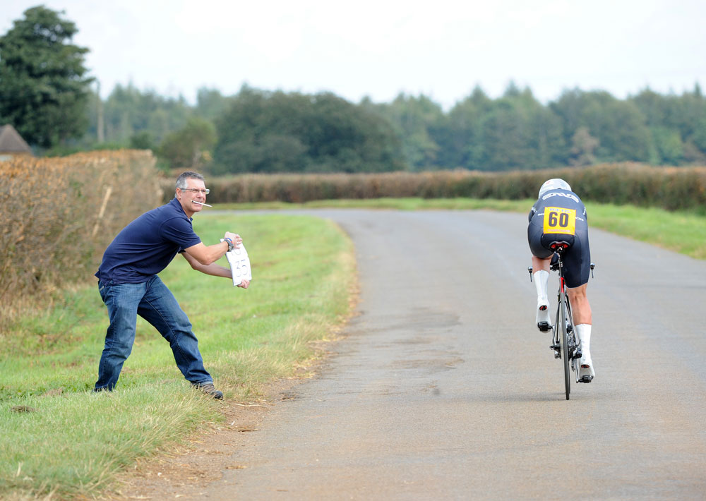 Julia Shaw gets time check, British time trial championships 2012 Julia Shaw gets time check, British time trial championships 2012