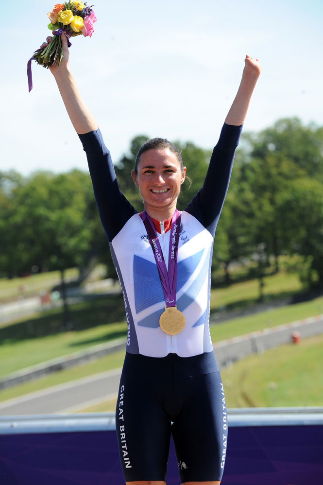 Sarah Storey wins time trial, London 2012 Paralympic Games, road day one