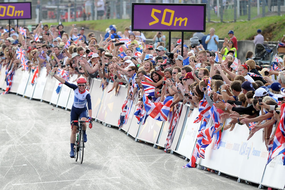 Photo: Sarah Storey wins women's road race, London 2012 Paralympics Games, road cycling day two. 