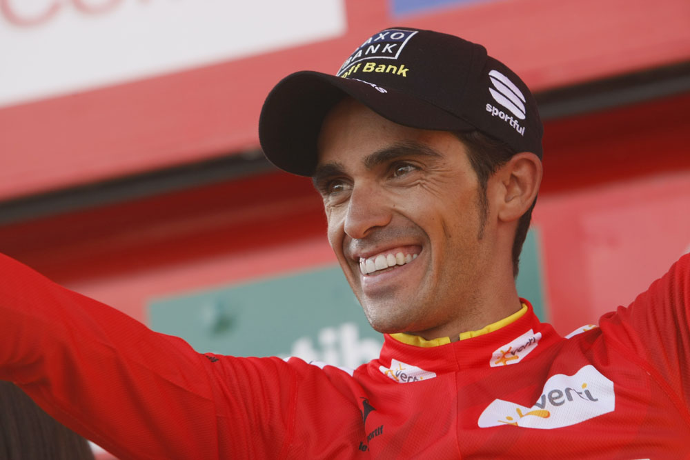 Alberto Contador on podium, Vuelta a Espana 2012, stage 20