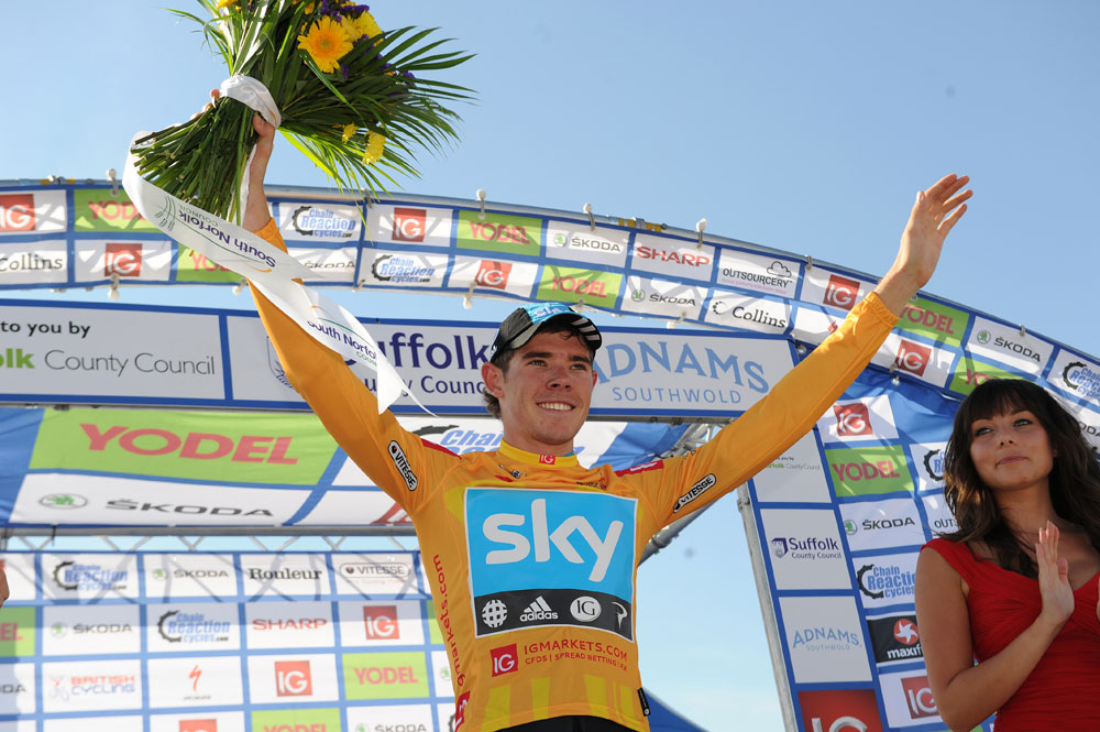 Luke Rowe in yellow jersey, Tour of Britain 2012, stage one