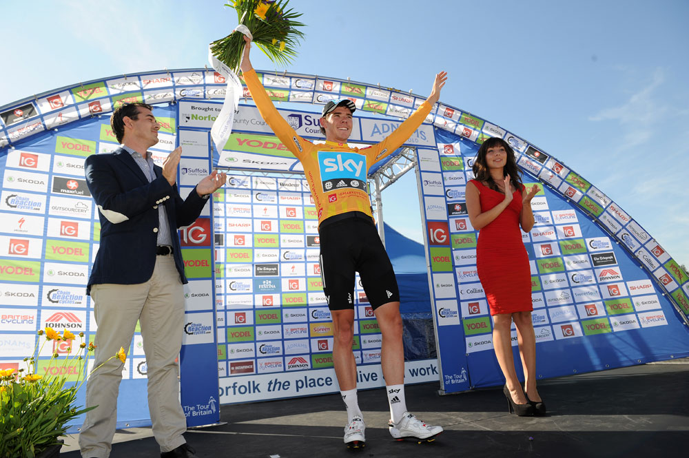 Luke Rowe in yellow jersey, Tour of Britain 2012, stage one