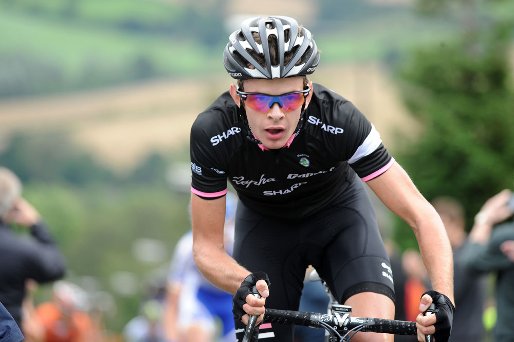 Richard Handley attacks on first climb, Tour of Britain 2012, stage two Richard Handley attacks on first climb, Tour of Britain 2012, stage two
