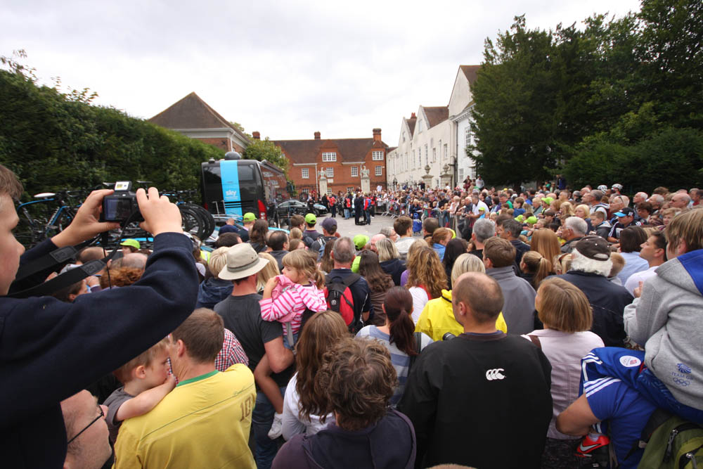 Crowd around Sky bus, Tour of Britain 2012, stage eight