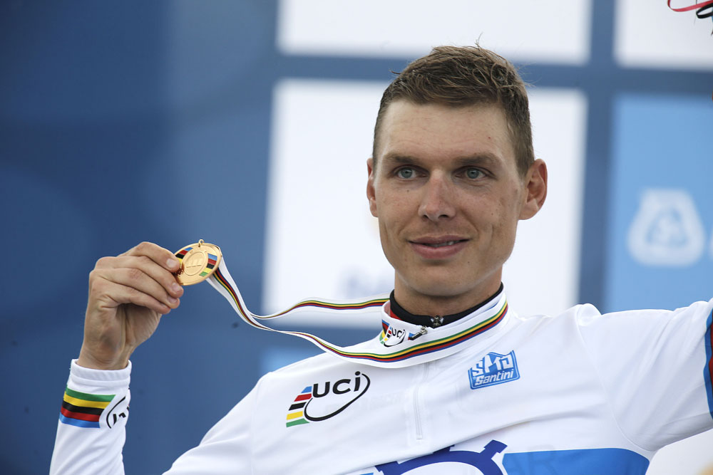 Tony Martin on podium, Men's time trial, Road World Championships 2012