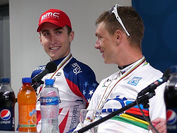Taylor Phinney and Tony Martin after World Champs time trial 2012 Taylor Phinney and Tony Martin after World Champs time trial 2012