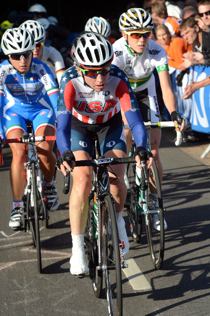 Amber Neben in escape, Women's road race, Road World Championships 2012
