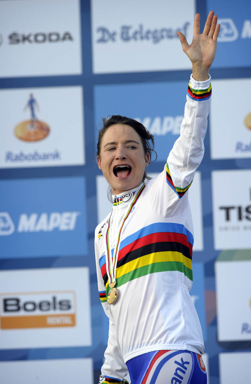 Marianne Vos on podium, Women's road race, Road World Championships 2012