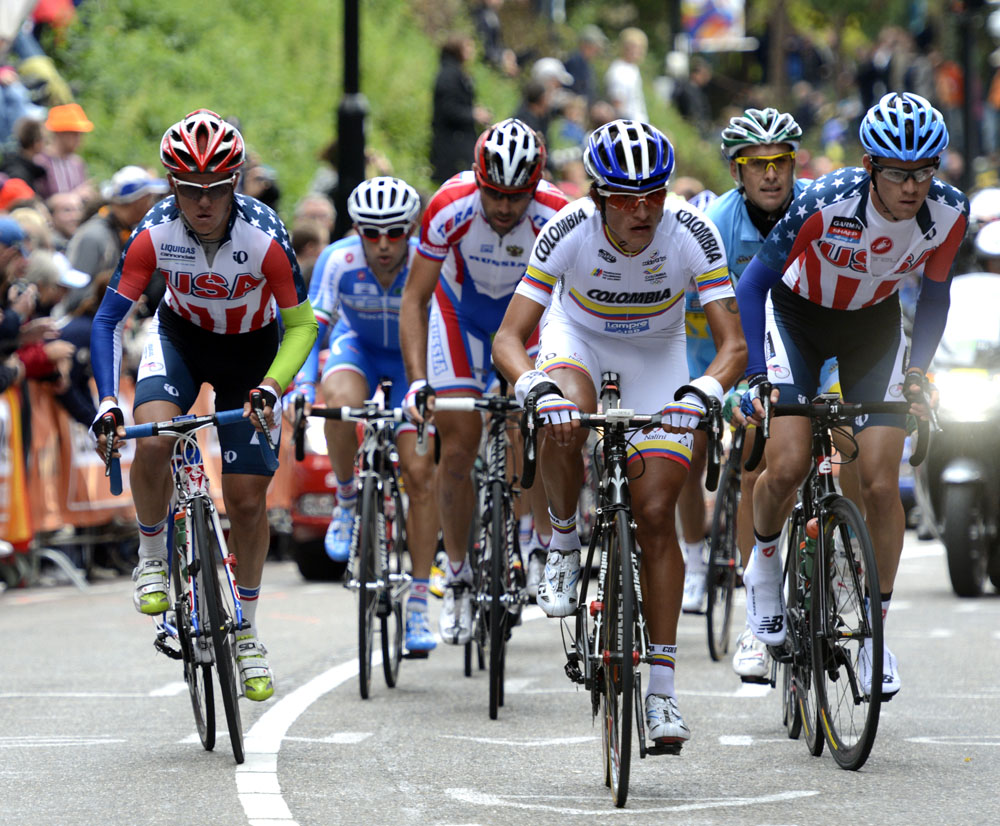 Tim Duggan and Alex Howes in escape. Men's road race, Road World Championships 2012