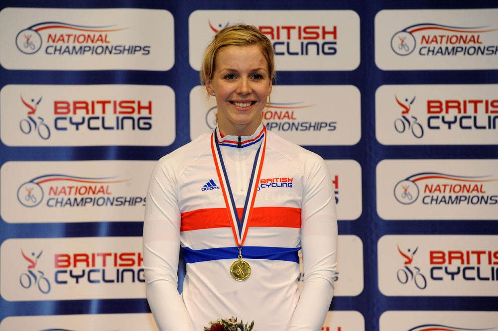 Becky James on podium, British national track championships 2012 Becky James on podium, British national track championships 2012