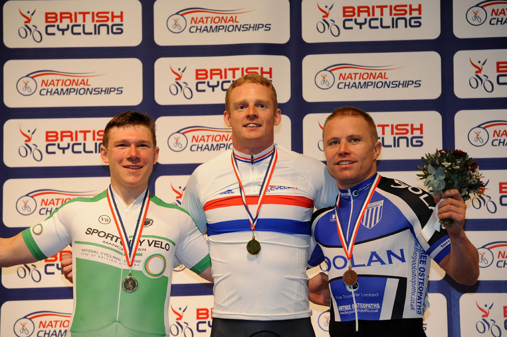 Keirin podium, British track national championships 2012Keirin podium, British track national championships 2012