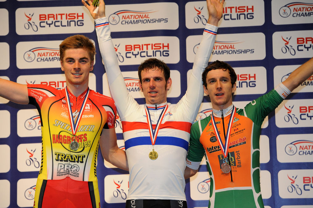 Scratch race podium, British track national championships 2012