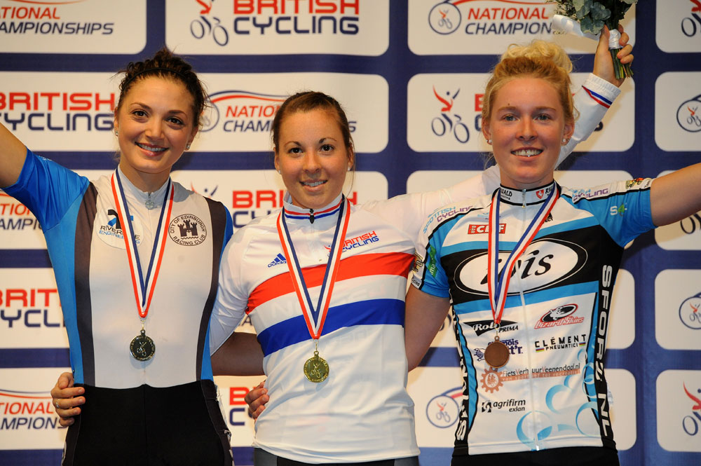 Women's points race podium, British track national championships 2012