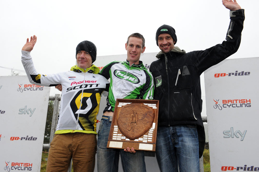 Craig, Jebb and Oldham on podium, Three Peaks cyclo-cross 2012