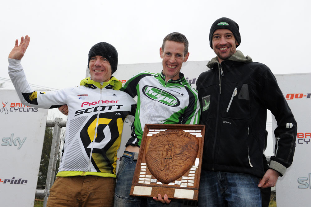 Craig, Jebb and Oldham on podium, Three Peaks cyclo-cross 2012